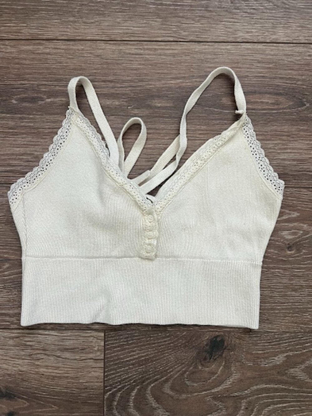 Urban Outfitters Cream V-Neck Lace Trim Ribbed Tie Straps Cami Tank Top Small